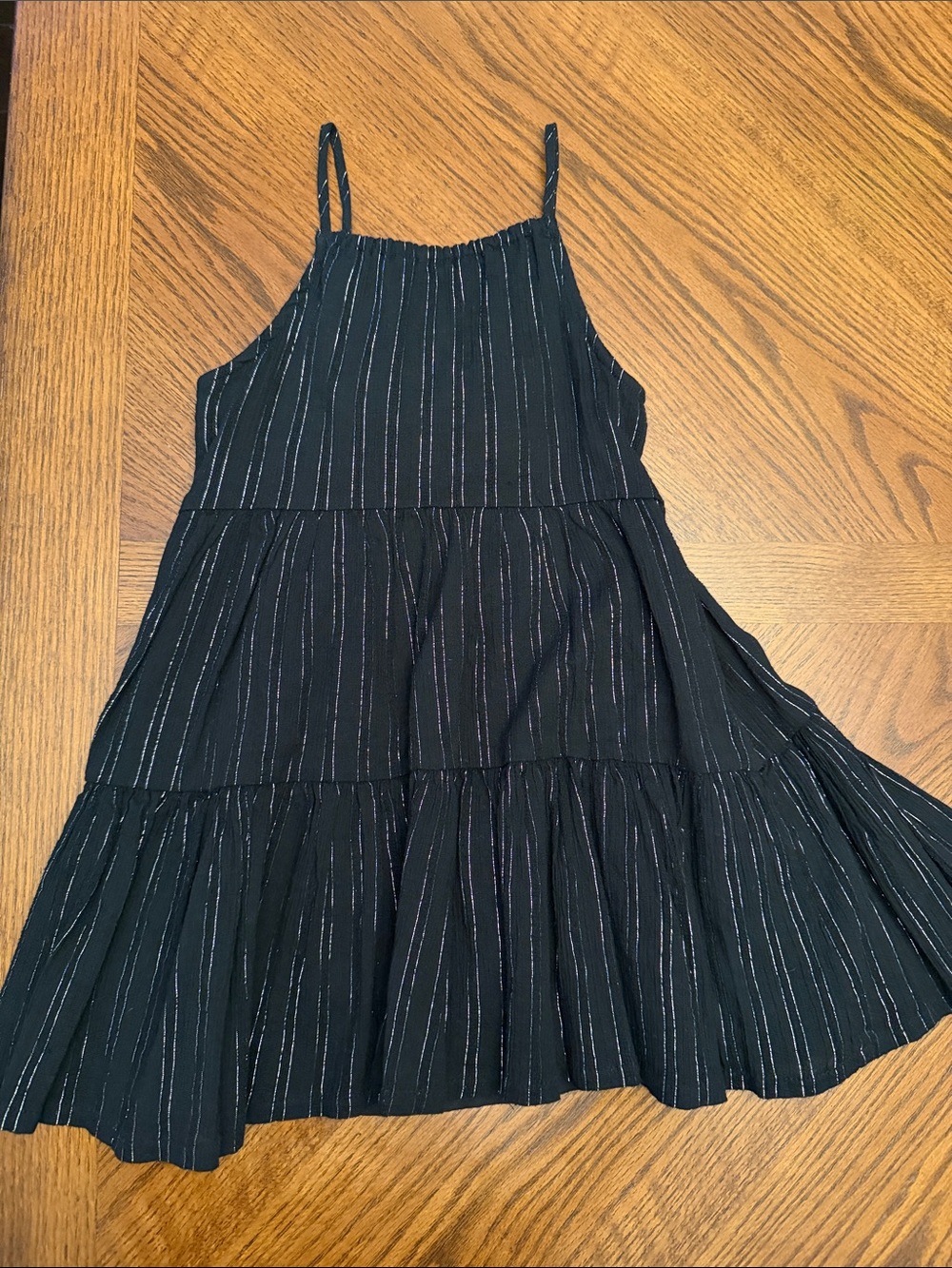 Girls' Black Metallic Stripe Tiered Sundress